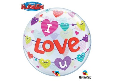 Palloncino scritta e cuori (  Love You !) BUBBLES Qualatex - 22"/ 56 cm - 1 pz