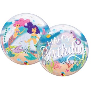 Palloncino Sirena   Happy Birthday Bubbles Qualatex - 22"/ 56 cm - 1 pz