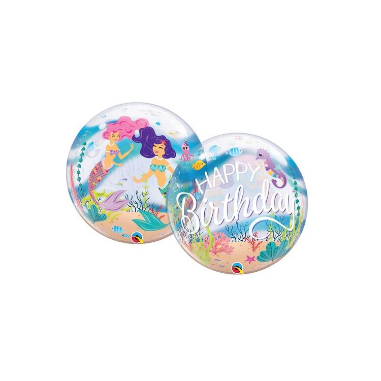 Palloncino Sirena   Happy Birthday Bubbles Qualatex - 22"/ 56 cm - 1 pz