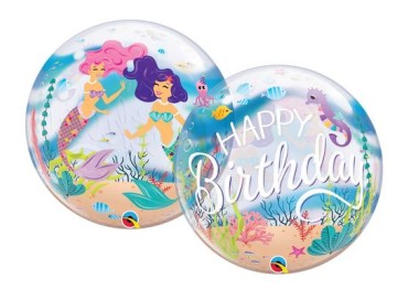 Palloncino Sirena   Happy Birthday Bubbles Qualatex - 22"/ 56 cm - 1 pz