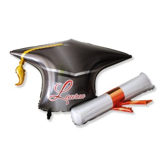 Palloncino Tocco Laurea e pergamena  con scritto ( Laure ) - Supershape - 97 cm X 78 cm- 1 pz