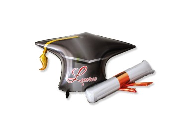 Palloncino Tocco Laurea e pergamena  con scritto ( Laure ) - Supershape - 97 cm X 78 cm- 1 pz