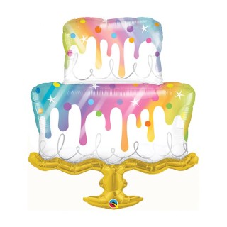 Palloncino Torta bianca ricoperta di glassa arcobaleno (perfetta per tema unicorno)  - Supershape - Qualatex - 99  cm - 1 pz