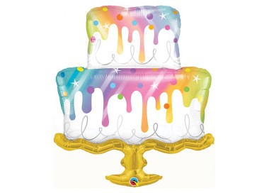 Palloncino Torta bianca ricoperta di glassa arcobaleno (perfetta per tema unicorno)  - Supershape - Qualatex - 99  cm - 1 pz