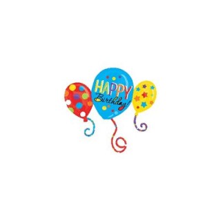Palloncino Tre Palloncini attaccati con scritta "Happy Birthday" - SuperShape - Anagram - 86 cm x 78 cm - 1 pezzo