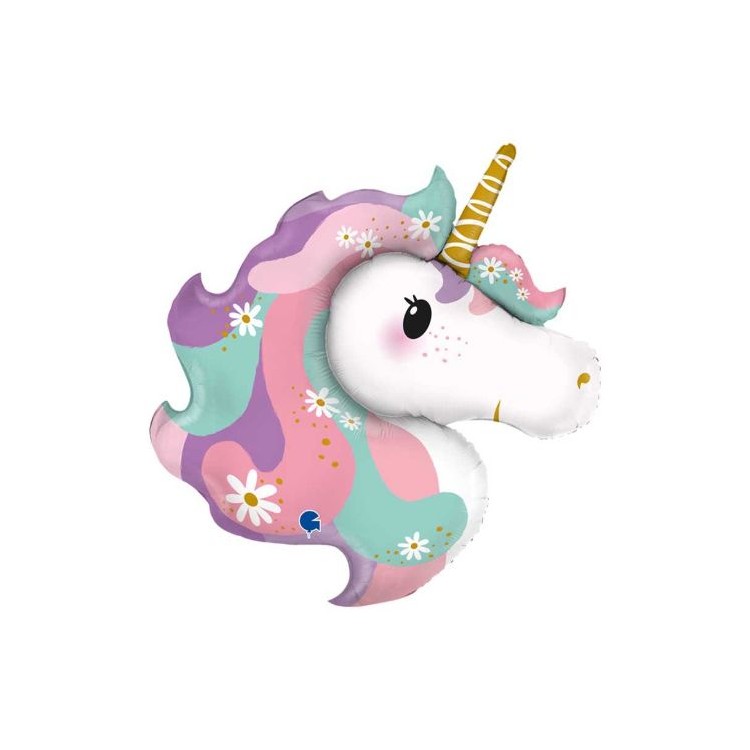 Palloncino Unicorno con fiori (Testa Unicorno)  - SuperShape -  - 32"/ 81 cm - 1 pz