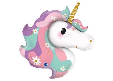 Palloncino Unicorno con fiori (Testa Unicorno)  - SuperShape -  - 32"/ 81 cm - 1 pz