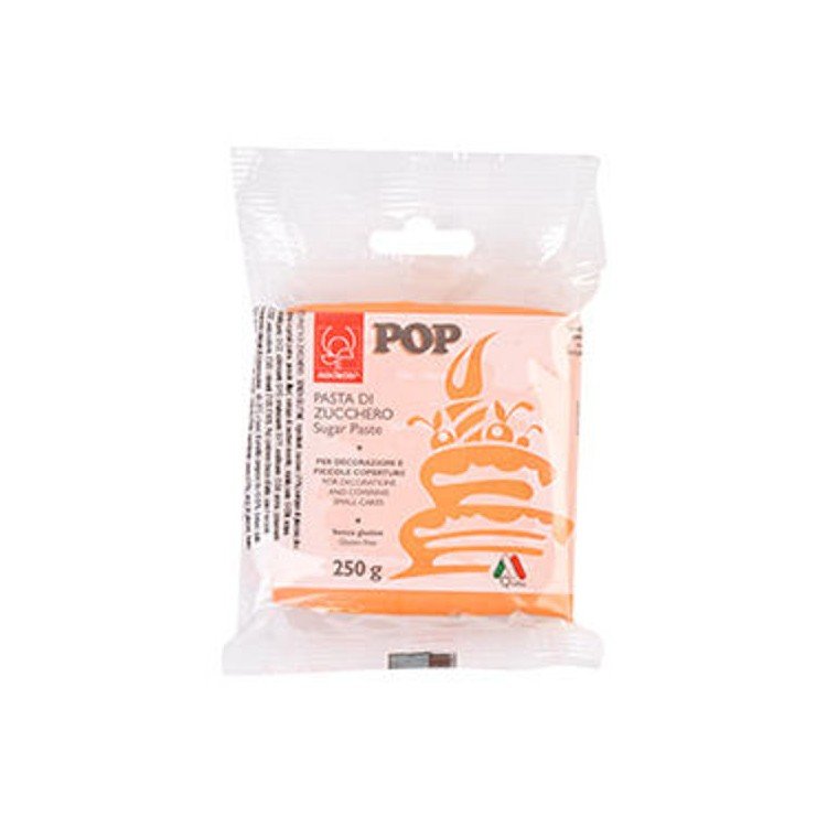 Pasta di Zucchero Pop : per coperture e decorazioni - Colore Arancio Pastello - 250  g -  Senza Glutine e Senza Grassi Idrogenati - Modecor - New