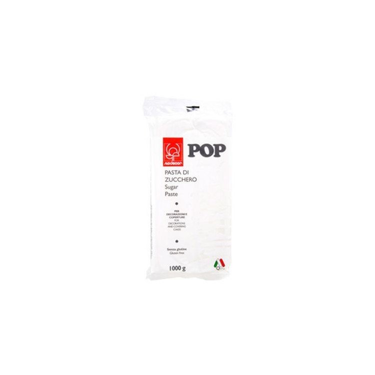 Pasta di Zucchero Pop : per coperture e decorazioni - Colore Bianco Candido - 1 kg -  Senza Glutine e Senza Grassi Idrogenati - Modecor - New