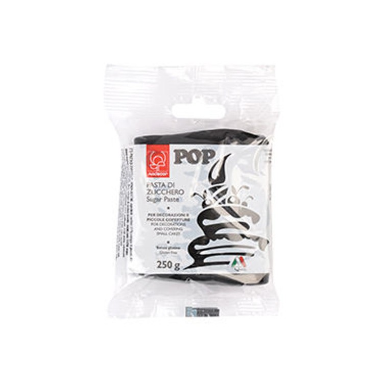 Pasta di Zucchero Pop : per coperture e decorazioni - Colore Nero - 250  g-  Senza Glutine e Senza Grassi Idrogenati - Modecor 