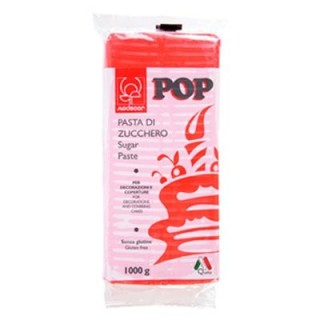 Pasta di Zucchero Pop : per coperture e decorazioni - Colore Rosso Fuoco - 1 kg -  Senza Glutine e Senza Grassi Idrogenati - Mo