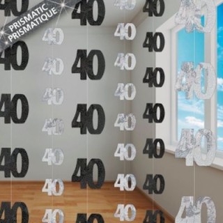 Festone filare 40 anni argento e nero - 6 filari - misura 2 metri H - Amscan -  1 pz