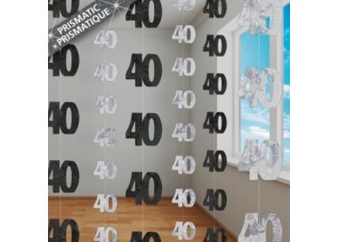 Festone filare 40 anni argento e nero - 6 filari - misura 2 metri H - Amscan -  1 pz