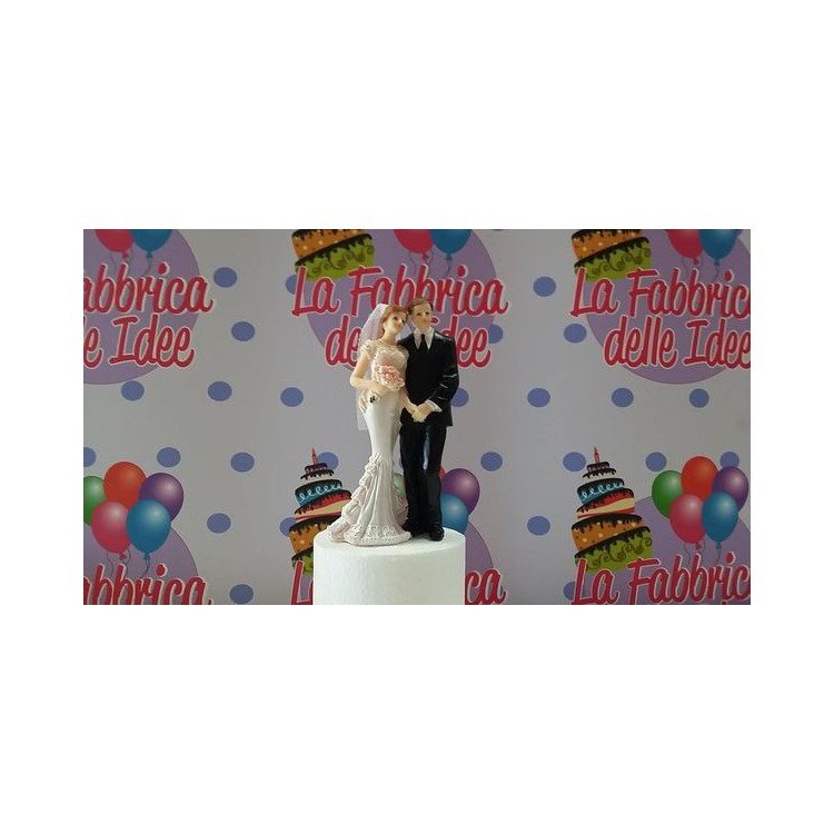 Personaggi per Torte: Sposi con Bouquet di fiori   / Cake Topper / STATUINA SPOSI CON BOUQUET DI FIORI  per Matrimonio - L 7 cm x H 15 cm - 1 pezzo