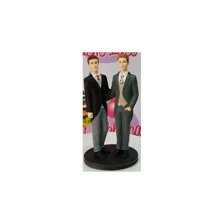 Personaggi per Torte: Sposi Uomini / Cake Topper / STATUINA " SPOSI UOMINI PER UNIONI ARCOBALENO " per Matrimonio - L 10 cm x H 20 cm - 1 pezzo