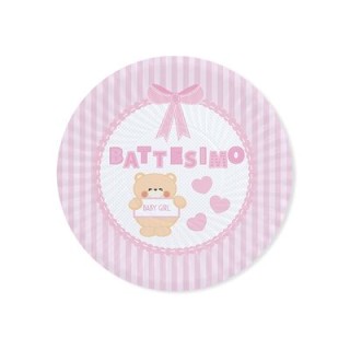 PIATTI BATTESIMO GRANDE  ROSA  E BIANCHI - Diametro 24 cm - Confez. 8 pezzi