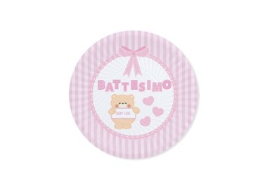 PIATTI BATTESIMO GRANDE  ROSA  E BIANCHI - Diametro 24 cm - Confez. 8 pezzi