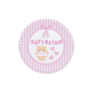 PIATTI BATTESIMO PICCOLI ROSA  E BIANCHI - Diametro 18 cm - Confez. 8 pezzi