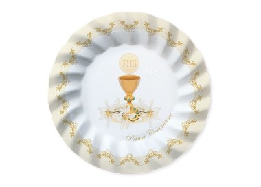 PIATTI COMUNIONE GRANDI BIANCHI e AVORIO BORDO ONDULATO - Diametro 25 cm - Confez. 8 pezzi