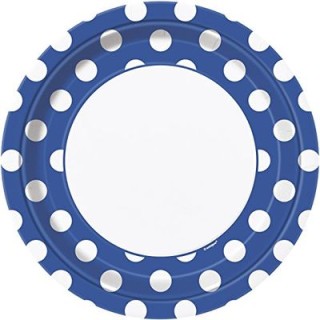 PIATTI GRANDI BLU A POIS BIANCHI - Diametro 22 cm - Confez. 8 pezzi - Unique