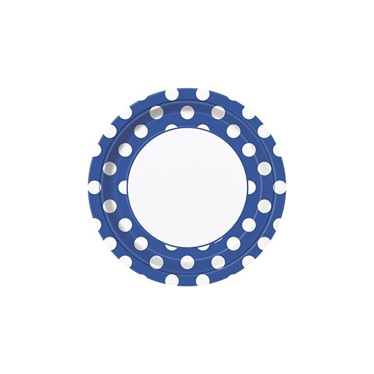 PIATTI GRANDI BLU A POIS BIANCHI - Diametro 22 cm - Confez. 8 pezzi - Unique