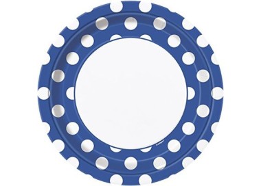 PIATTI GRANDI BLU A POIS BIANCHI - Diametro 22 cm - Confez. 8 pezzi - Unique