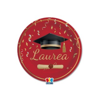 Piatti LAUREA con scritta ( Laurea ) ROSSO E ORO - diametro 18 cm - 8 pezzi