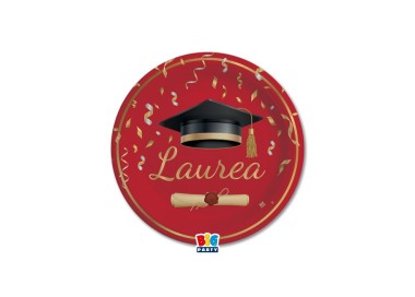 Piatti LAUREA con scritta ( Laurea ) ROSSO E ORO - diametro 18 cm - 8 pezzi