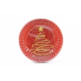 Piatti Natale in carta rosso  (con albero di natale stilizzato) - diametro 18 cm - 10 pezzi - DOPLA
