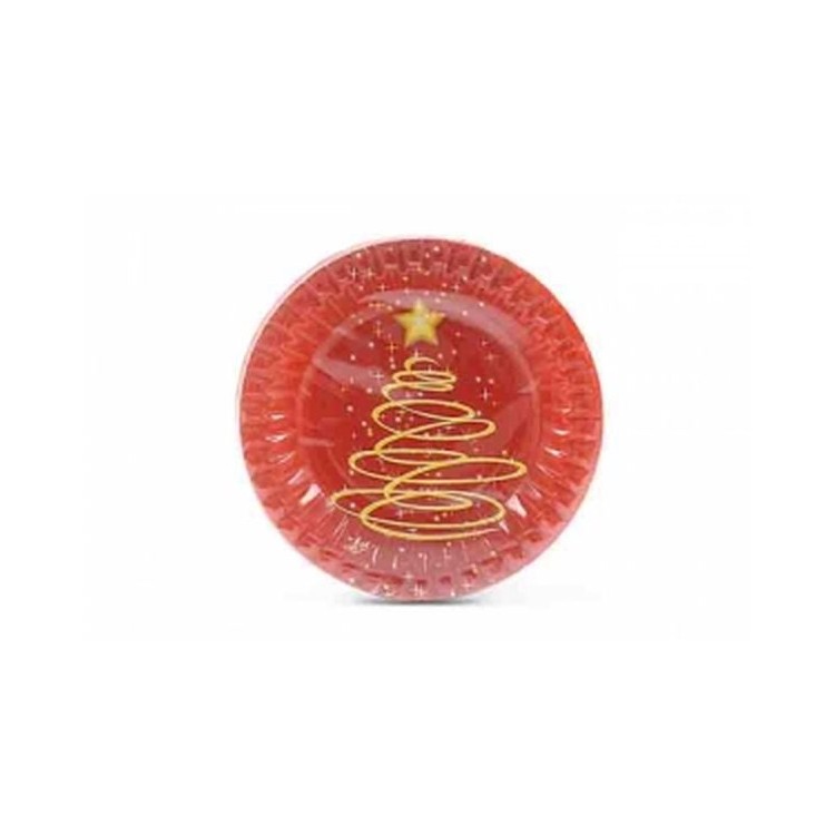 Piatti Natale in carta rosso  (con albero di natale stilizzato) - diametro 18 cm - 10 pezzi - DOPLA