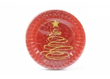Piatti Natale in carta rosso  (con albero di natale stilizzato) - diametro 18 cm - 10 pezzi - DOPLA