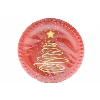 Piatti Natale in carta rosso  (con albero di natale stilizzato) - diametro 23 cm - 10 pezzi - DOPLA