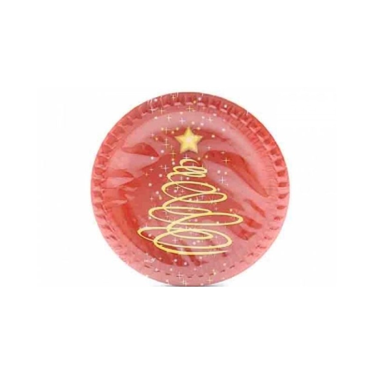 Piatti Natale in carta rosso  (con albero di natale stilizzato) - diametro 23 cm - 10 pezzi - DOPLA