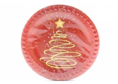 Piatti Natale in carta rosso  (con albero di natale stilizzato) - diametro 23 cm - 10 pezzi - DOPLA