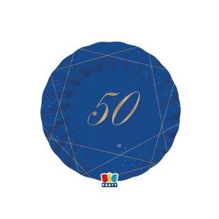 PIATTI PICCOLI  Blù ONDULATI IN CARTONCINO  50° compleanno  in oro    - Diametro 18 cm - Confez. 8 pezzi