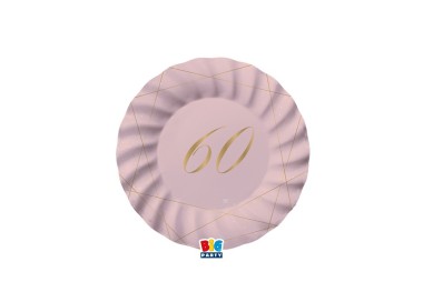 PIATTI PICCOLI  ROSA  ONDULATI IN CARTONCINO  60° compleanno  in oro    - Diametro 18 cm - Confez. 8 pezzi