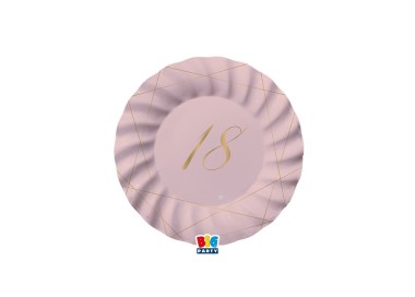 PIATTI PICCOLI  ROSA ONDULATI IN CARTONCINO   18° compleanno  in oro    - Diametro 18 cm - Confez. 8 pezzi