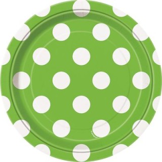 PIATTI PICCOLI VERDE A POIS BIANCHI - (Verde Lime) - Diametro 17 cm - Confez. 8 pezzi - Unique