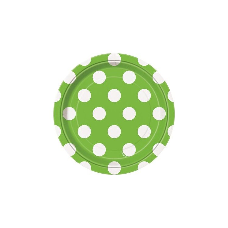 PIATTI PICCOLI VERDE A POIS BIANCHI - (Verde Lime) - Diametro 17 cm - Confez. 8 pezzi - Unique