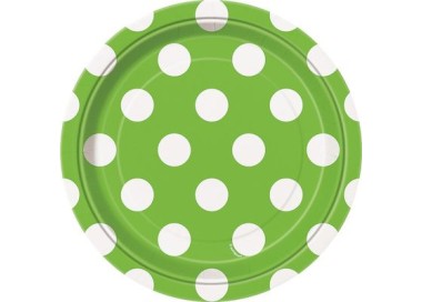 PIATTI PICCOLI VERDE A POIS BIANCHI - (Verde Lime) - Diametro 17 cm - Confez. 8 pezzi - Unique