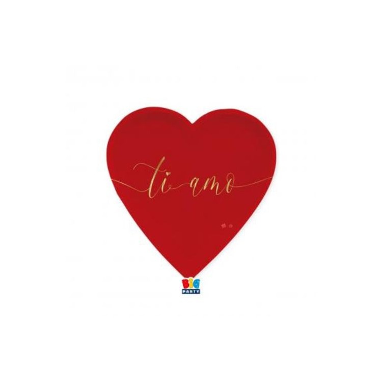 Piatti rossi a forma di Cuore  love (San Valentino) misura 22 x 22 cm 6 pezziBig Party