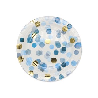 Piattini dolce carta coriandoli celesti e oro pz 8 18cm Big Paty