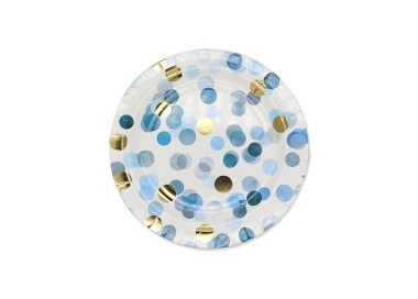Piattini dolce carta coriandoli celesti e oro pz 8 18cm Big Paty