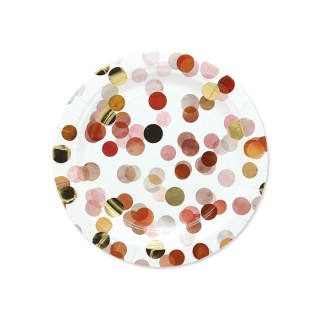Piattini dolce carta coriandoli Rosa e oro pz 8 18cm Big Paty