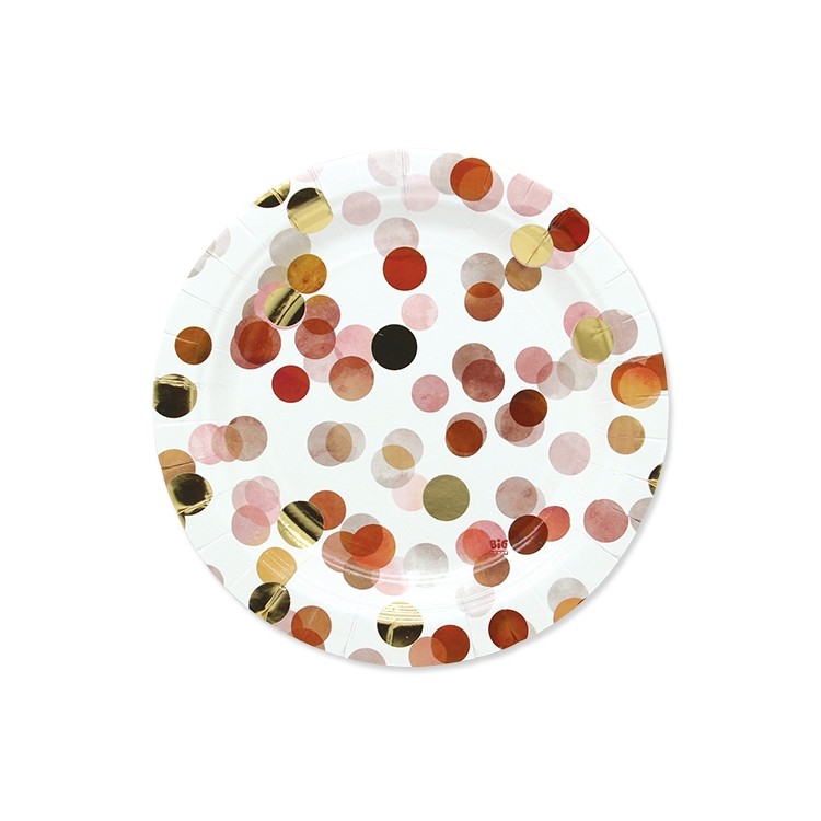 Piattini dolce carta coriandoli Rosa e oro pz 8 18cm Big Paty