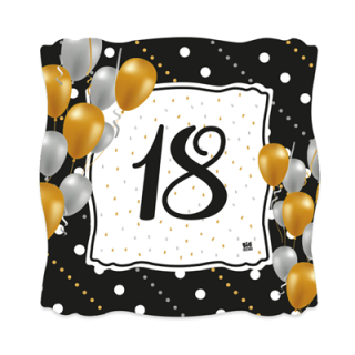 Piattini in cartoncino quadrati  18 anni Nero Oro Bianco e Argento - 8 pezzi - 19 cm x 19  cm