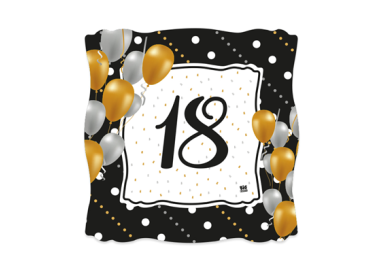 Piattini in cartoncino quadrati  18 anni Nero Oro Bianco e Argento - 8 pezzi - 19 cm x 19  cm