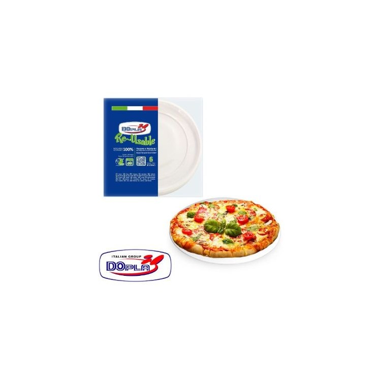 PIATTINI PIZZA   DI PLASTICA   6 pz RIUTILIZZABILI E RICICLABILI  BIANCHI  Ø32  CM DOPLA