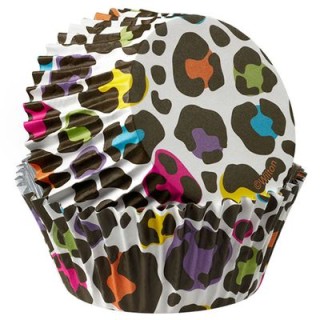 PIROTTINI LEOPARDATI COLORATI PER CUPCAKES E MUFFIN - Diam. 5 cm x H 3 cm - Confezione da 36 PEZZI (Nuovo) WILTON