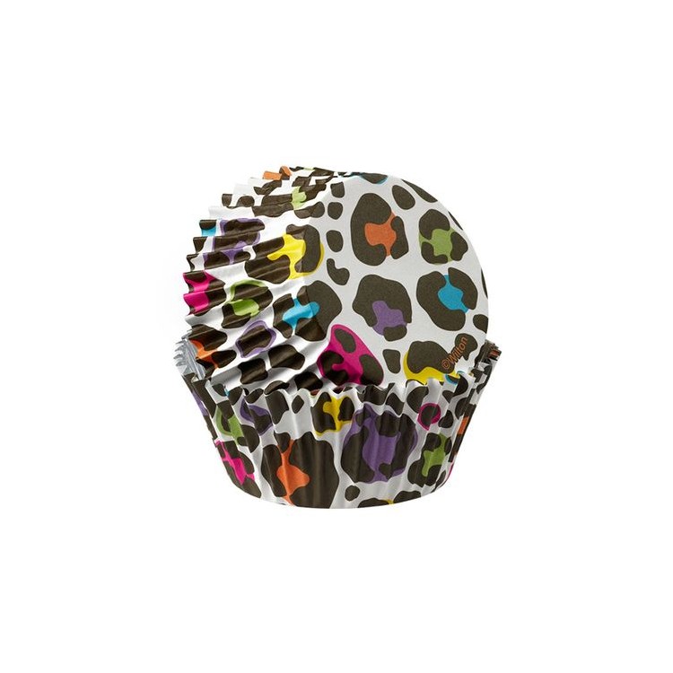 PIROTTINI LEOPARDATI COLORATI PER CUPCAKES E MUFFIN - Diam. 5 cm x H 3 cm - Confezione da 36 PEZZI (Nuovo) WILTON